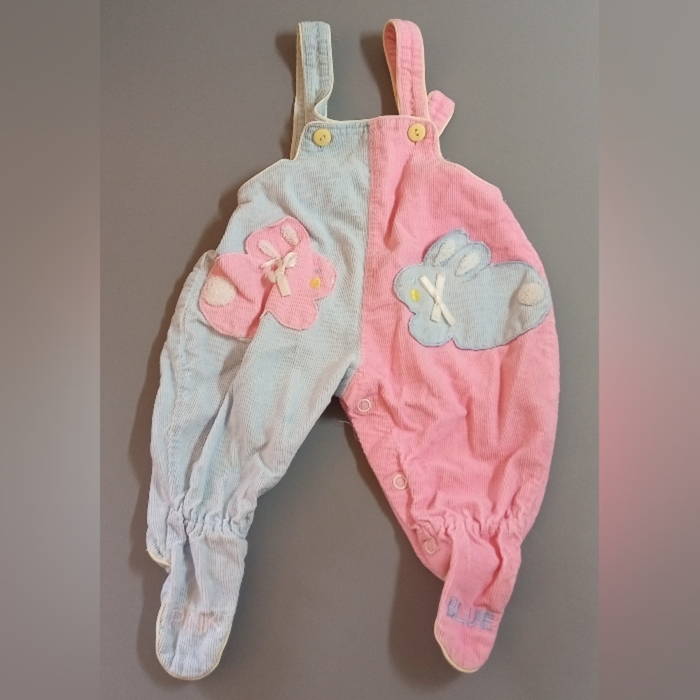 Adorable Pink and Blue Kids Easter Overalls Vintage Size 0-6 Months